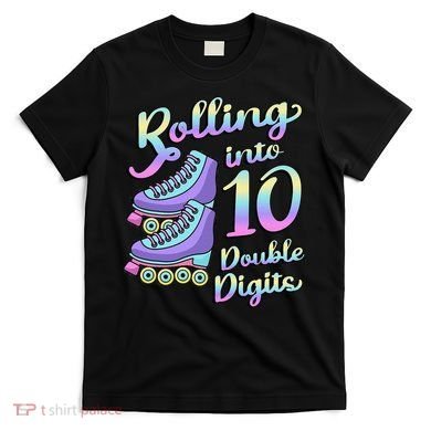 10th Birthday Rolling Into 10 Double Digits Roller Skate T-Shirt