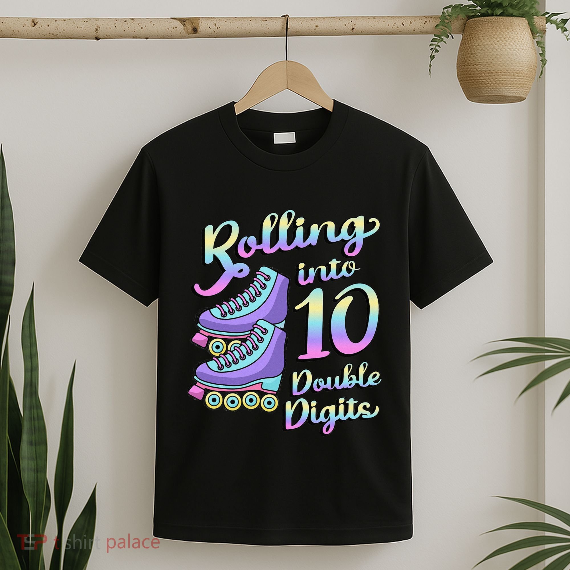 10th Birthday Rolling Into 10 Double Digits Roller Skate T-Shirt