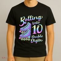 10th Birthday Rolling Into 10 Double Digits Roller Skate T-Shirt thumb 3