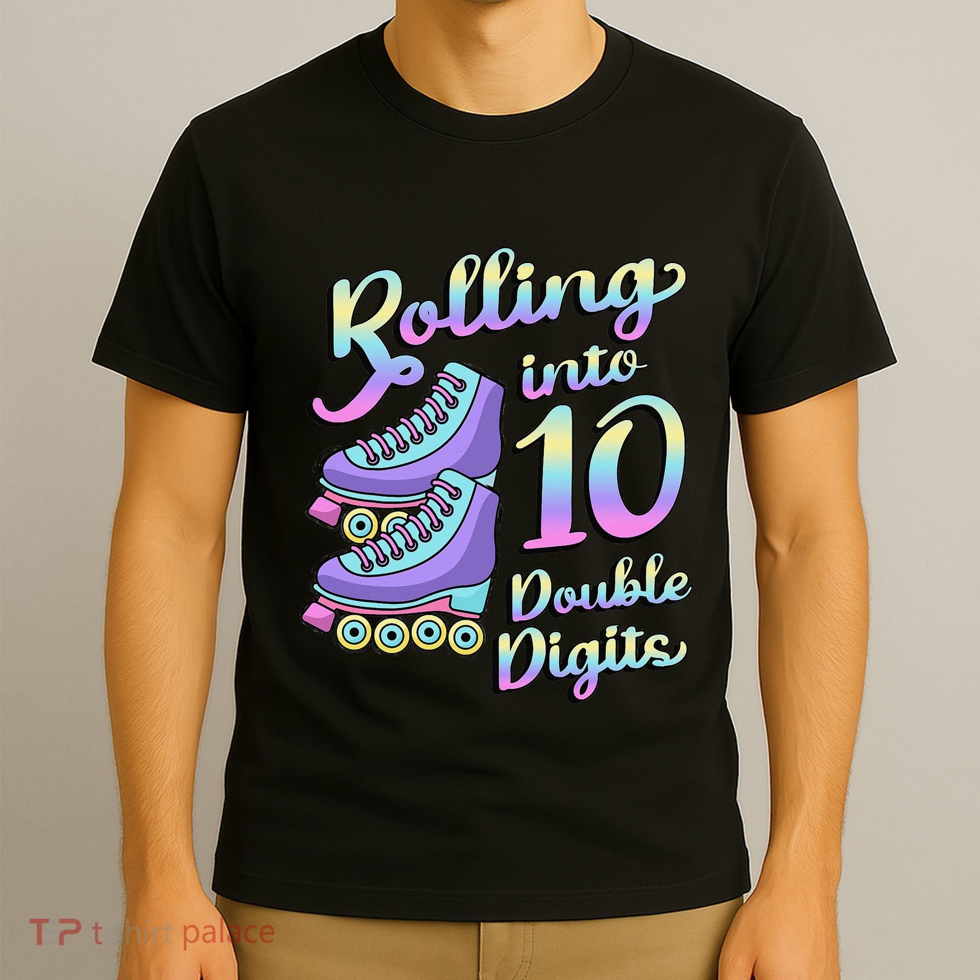 10th Birthday Rolling Into 10 Double Digits Roller Skate T-Shirt