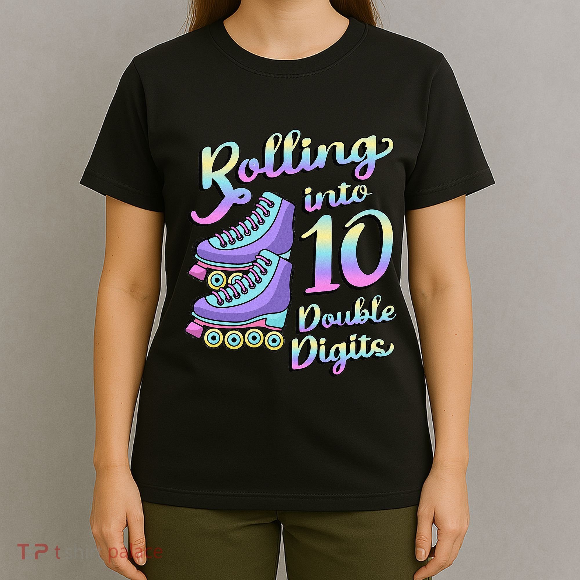 10th Birthday Rolling Into 10 Double Digits Roller Skate T-Shirt