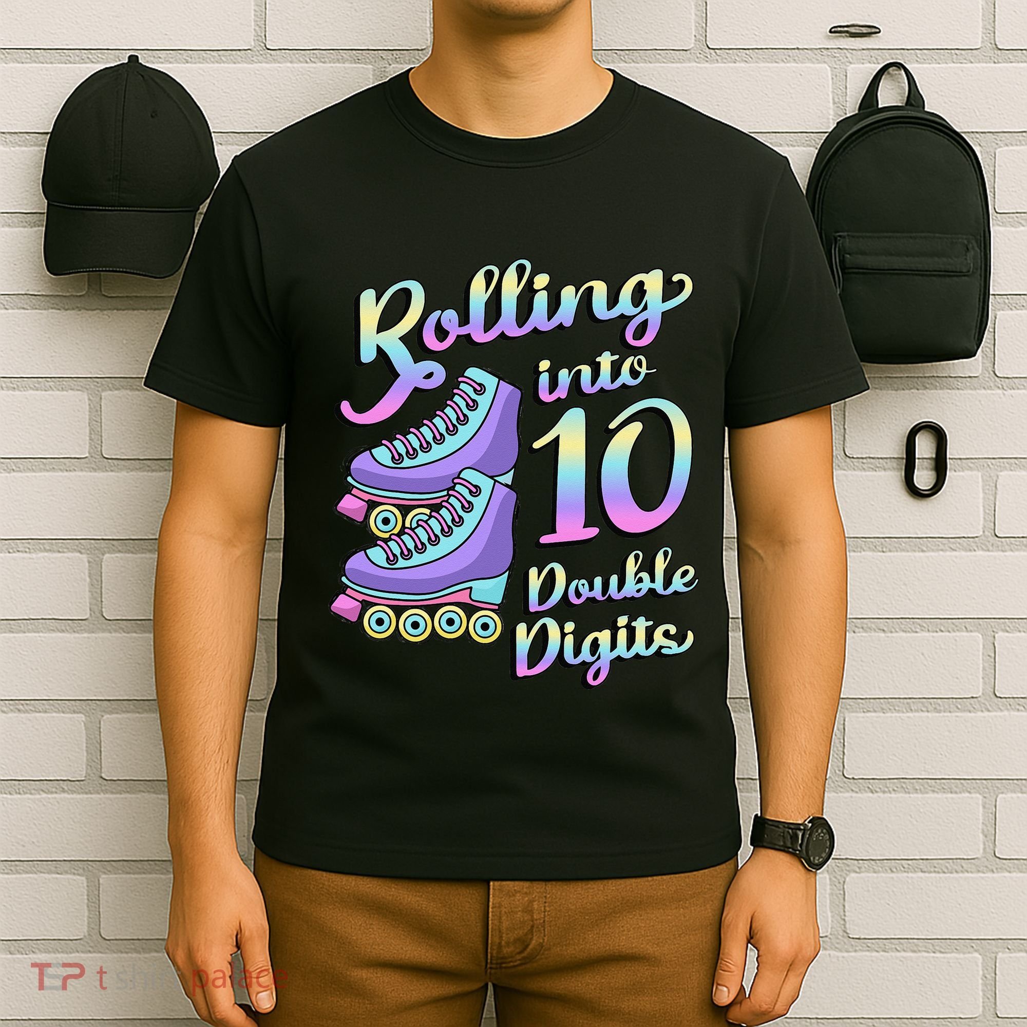10th Birthday Rolling Into 10 Double Digits Roller Skate T-Shirt