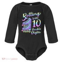 10th Birthday Rolling Into 10 Double Digits Roller Skate Baby Long Sleeve Bodysuit thumb 0