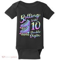 10th Birthday Rolling Into 10 Double Digits Roller Skate Baby Bodysuit thumb 0