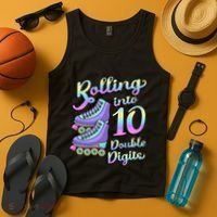 10th Birthday Rolling Into 10 Double Digits Roller Skate Tank Top thumb 4