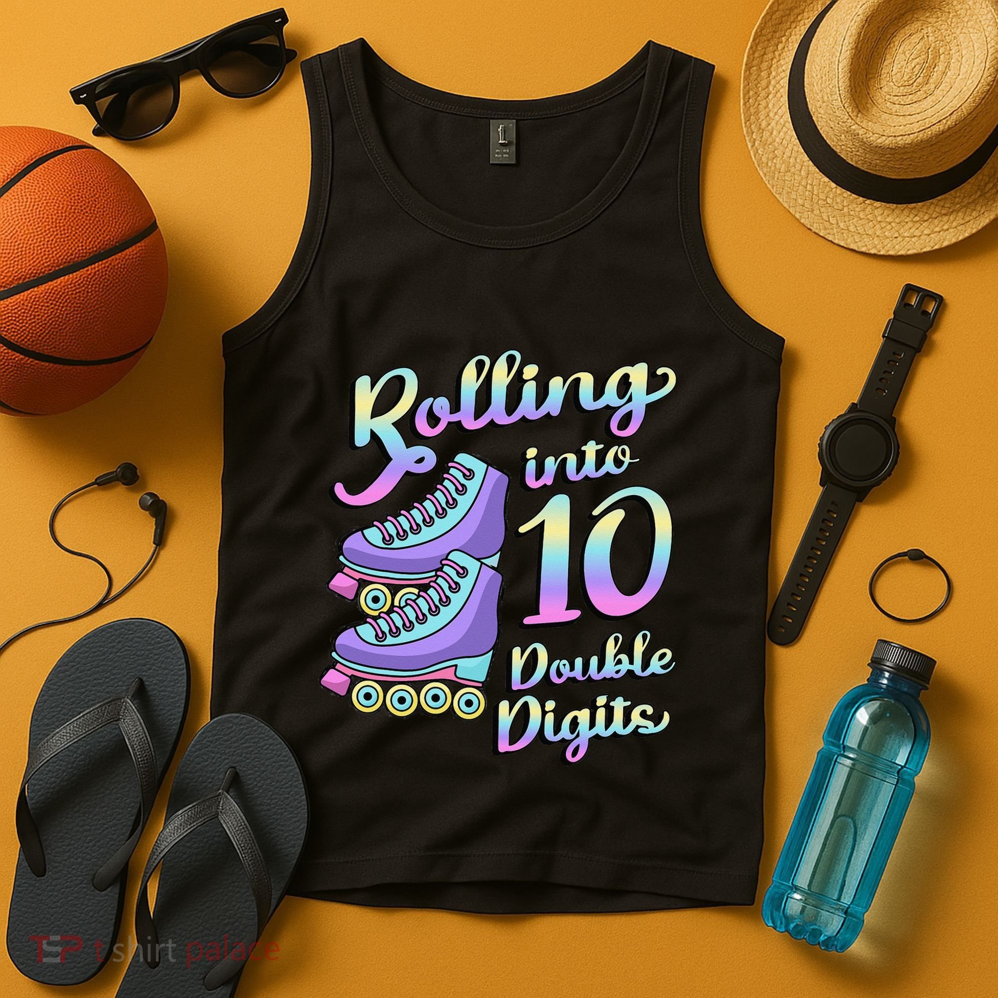 10th Birthday Rolling Into 10 Double Digits Roller Skate Tank Top