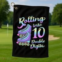 10th Birthday Rolling Into 10 Double Digits Roller Skate Golf Towel thumb 1