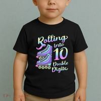 10th Birthday Rolling Into 10 Double Digits Roller Skate Toddler T-Shirt thumb 2