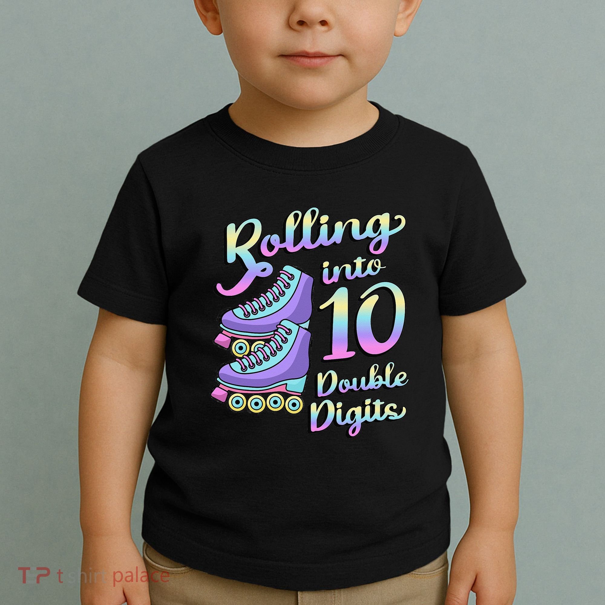 10th Birthday Rolling Into 10 Double Digits Roller Skate Toddler T-Shirt