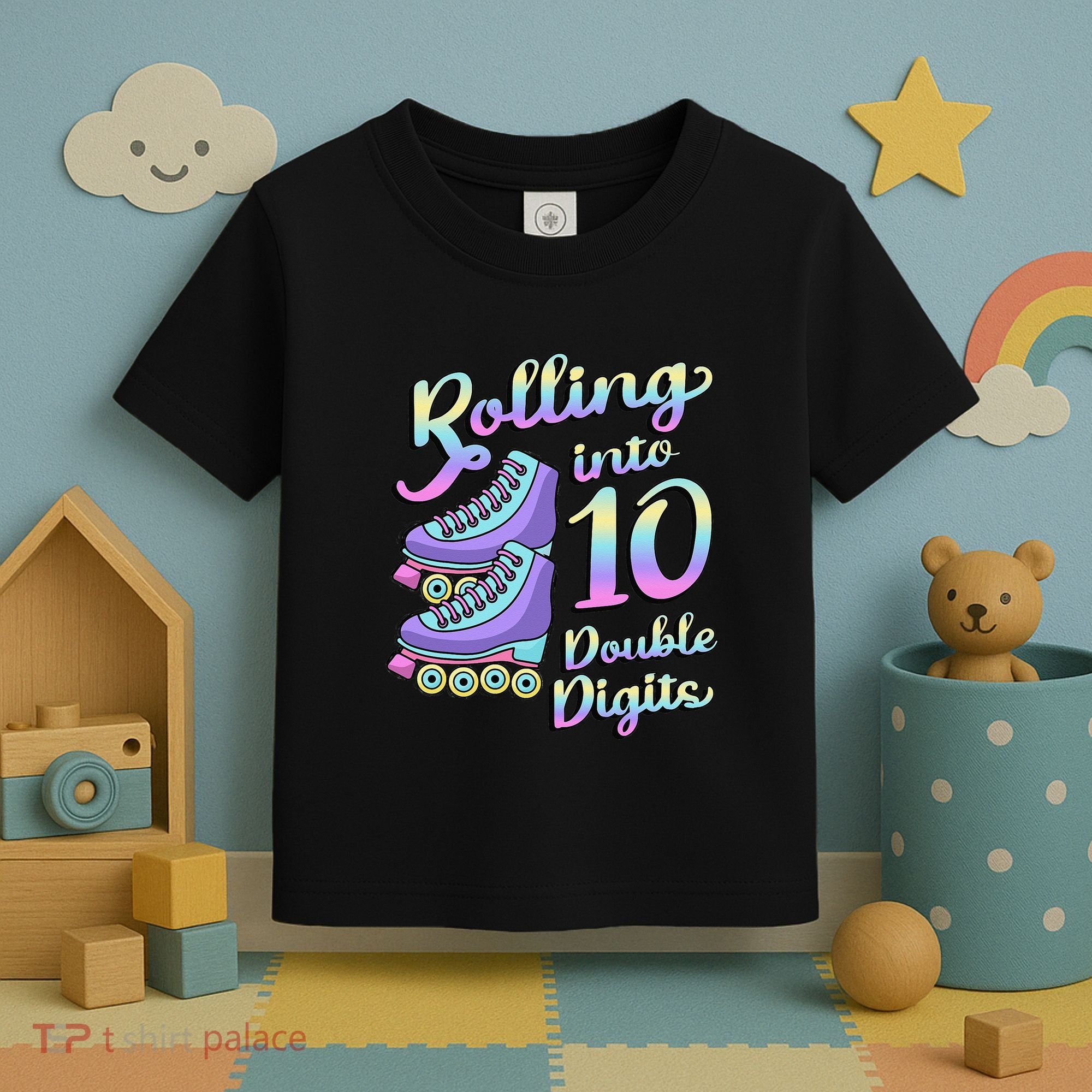 10th Birthday Rolling Into 10 Double Digits Roller Skate Toddler T-Shirt