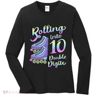 10th Birthday Rolling Into 10 Double Digits Roller Skate Women's Long Sleeve Shirt thumb 0