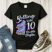 10th Birthday Rolling Into 10 Double Digits Roller Skate Women's T-Shirt thumb 3