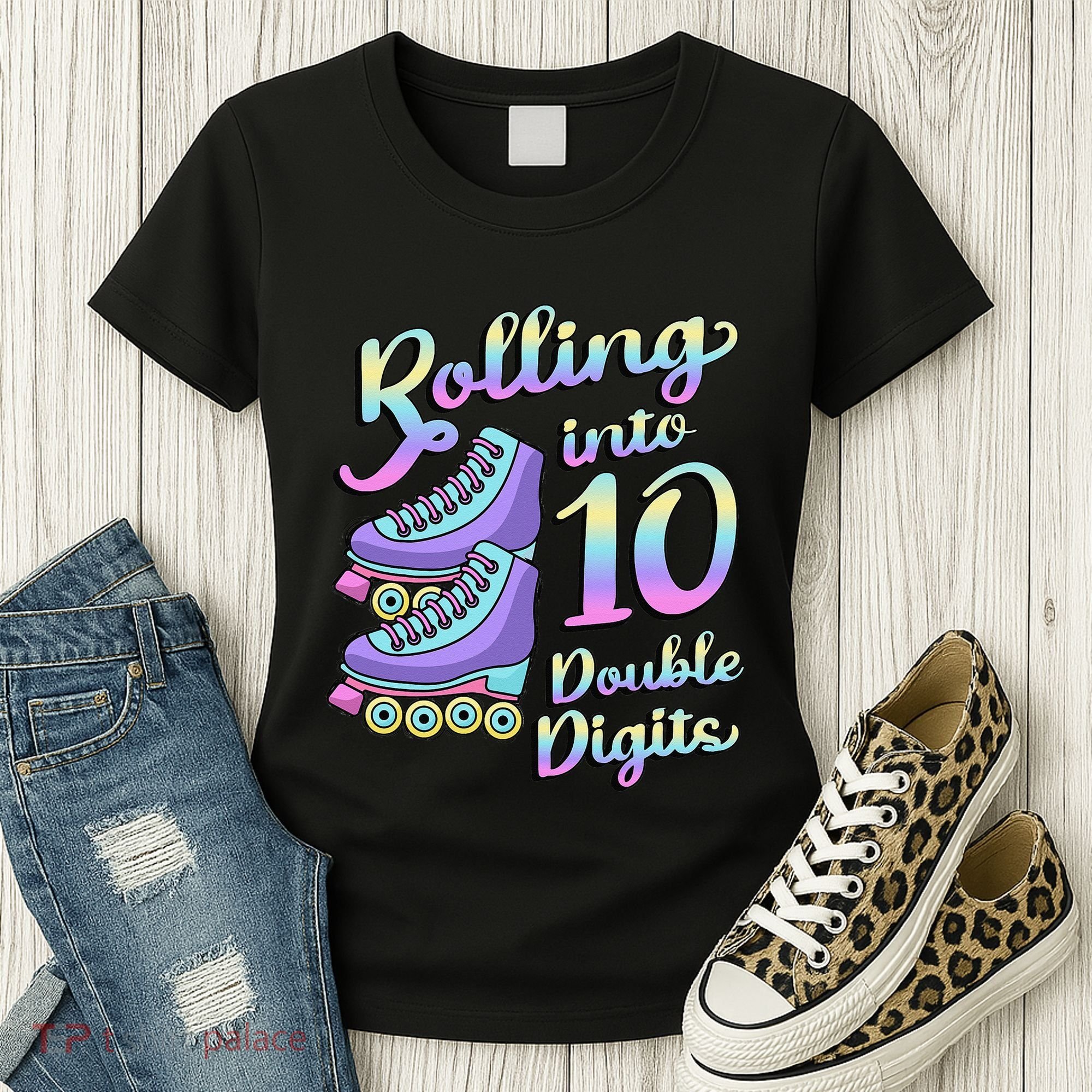 10th Birthday Rolling Into 10 Double Digits Roller Skate Women's T-Shirt