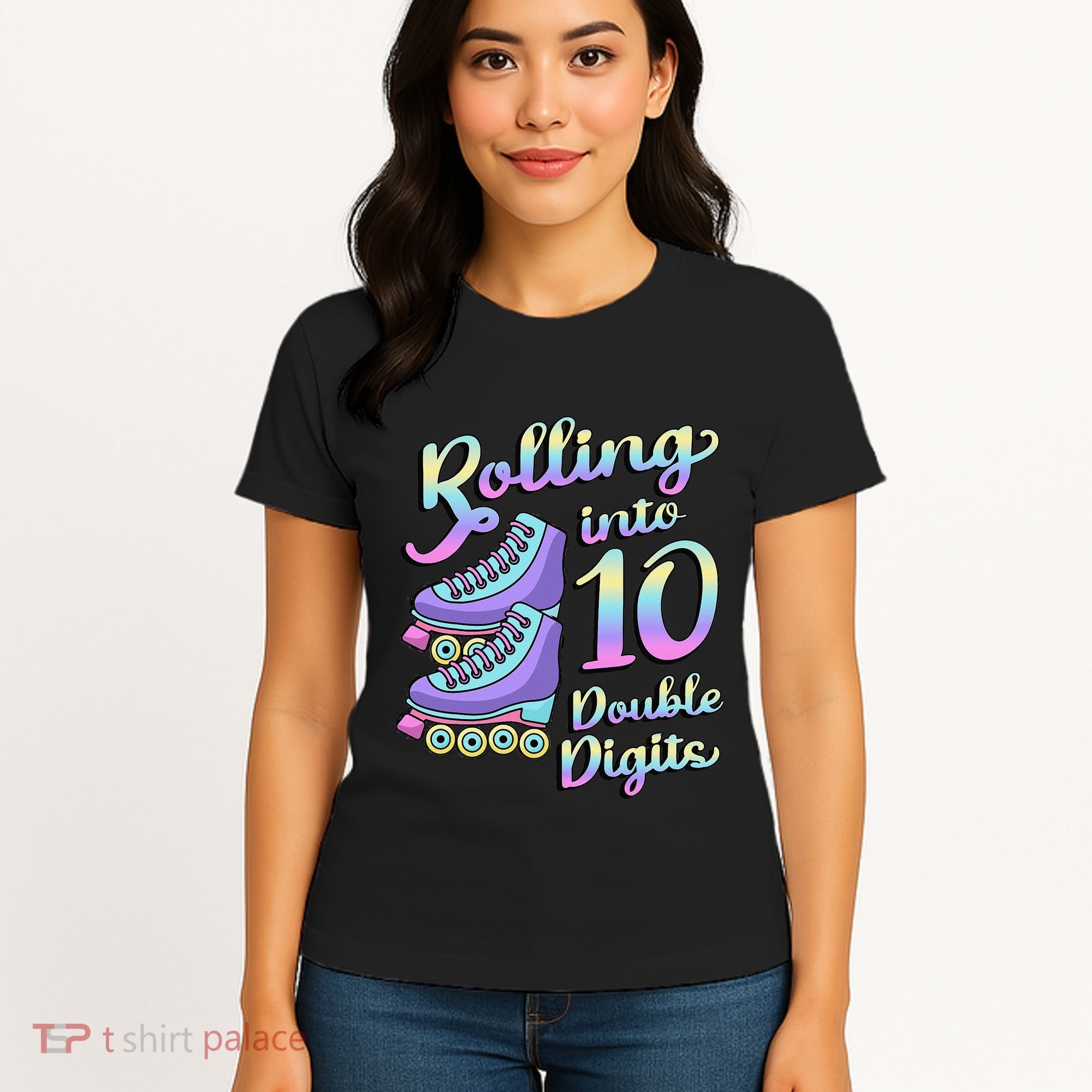 10th Birthday Rolling Into 10 Double Digits Roller Skate Women's T-Shirt