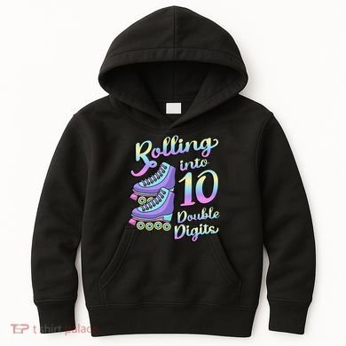 10th Birthday Rolling Into 10 Double Digits Roller Skate Kids Hoodie