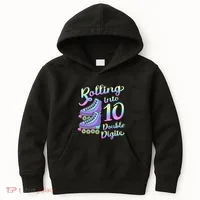10th Birthday Rolling Into 10 Double Digits Roller Skate Kids Hoodie thumb 0