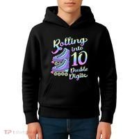10th Birthday Rolling Into 10 Double Digits Roller Skate Kids Hoodie thumb 4