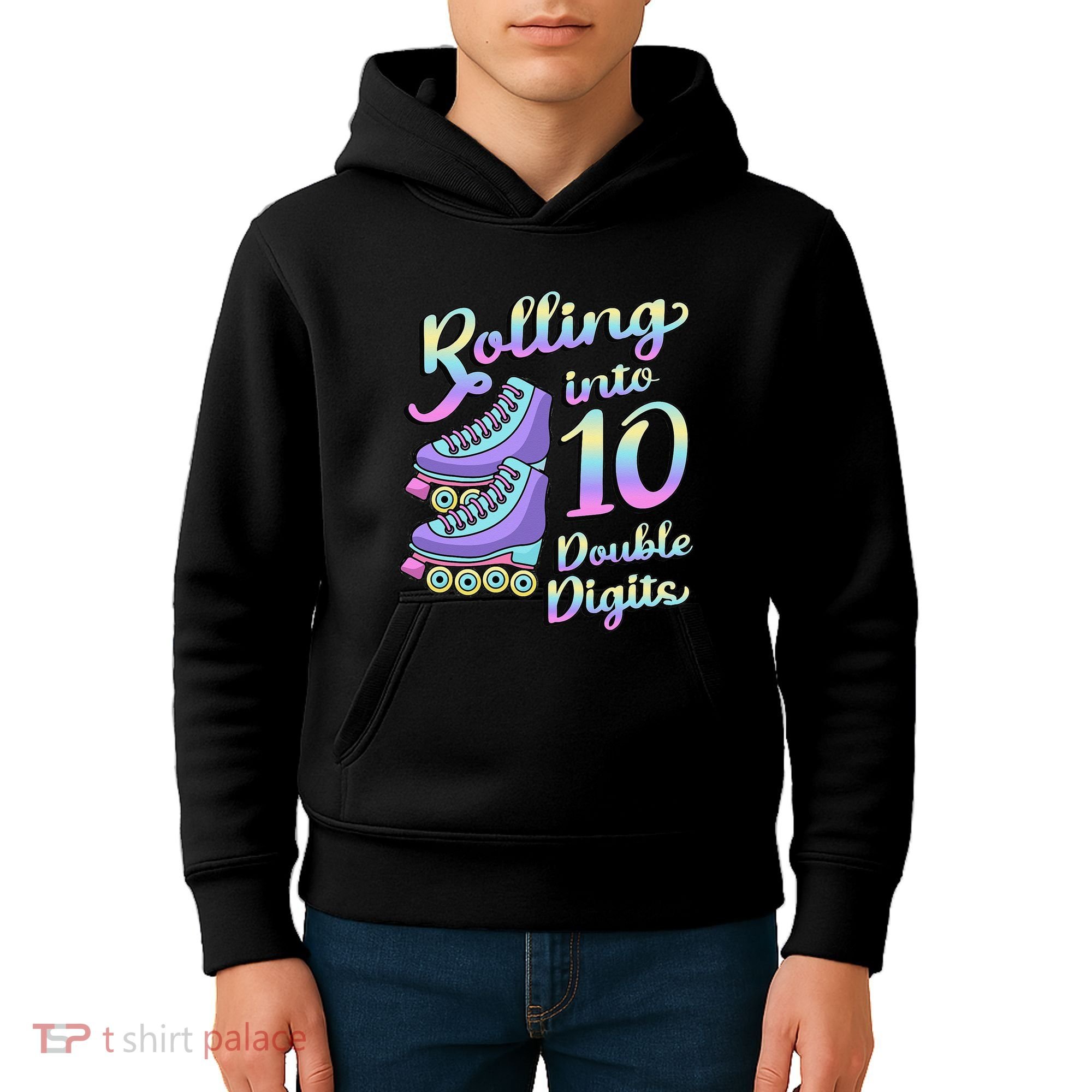 10th Birthday Rolling Into 10 Double Digits Roller Skate Kids Hoodie