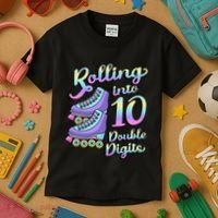 10th Birthday Rolling Into 10 Double Digits Roller Skate Kids T-Shirt thumb 3