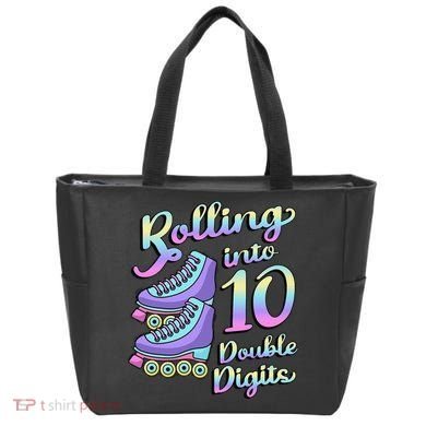 10th Birthday Rolling Into 10 Double Digits Roller Skate Tote Bag