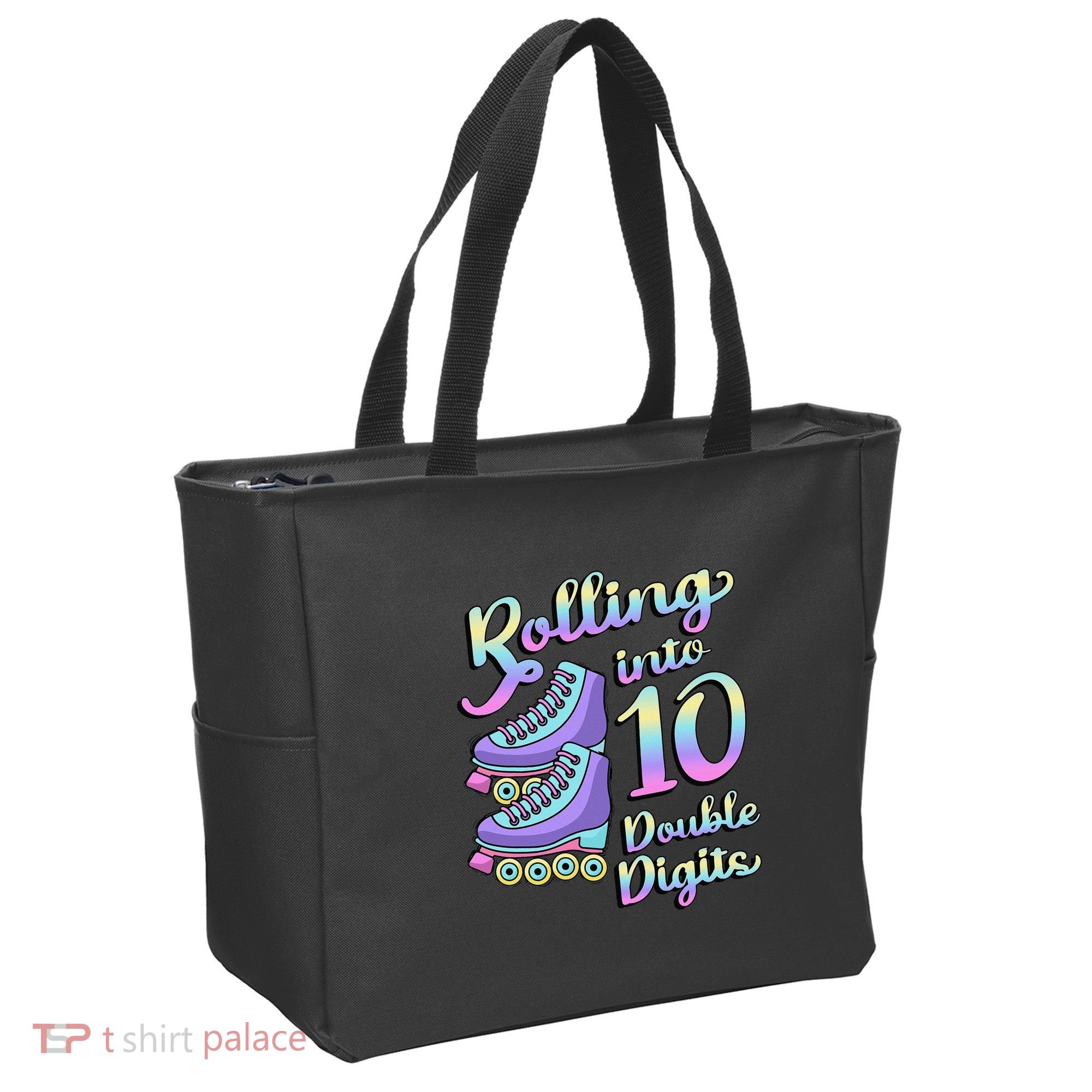 10th Birthday Rolling Into 10 Double Digits Roller Skate Tote Bag