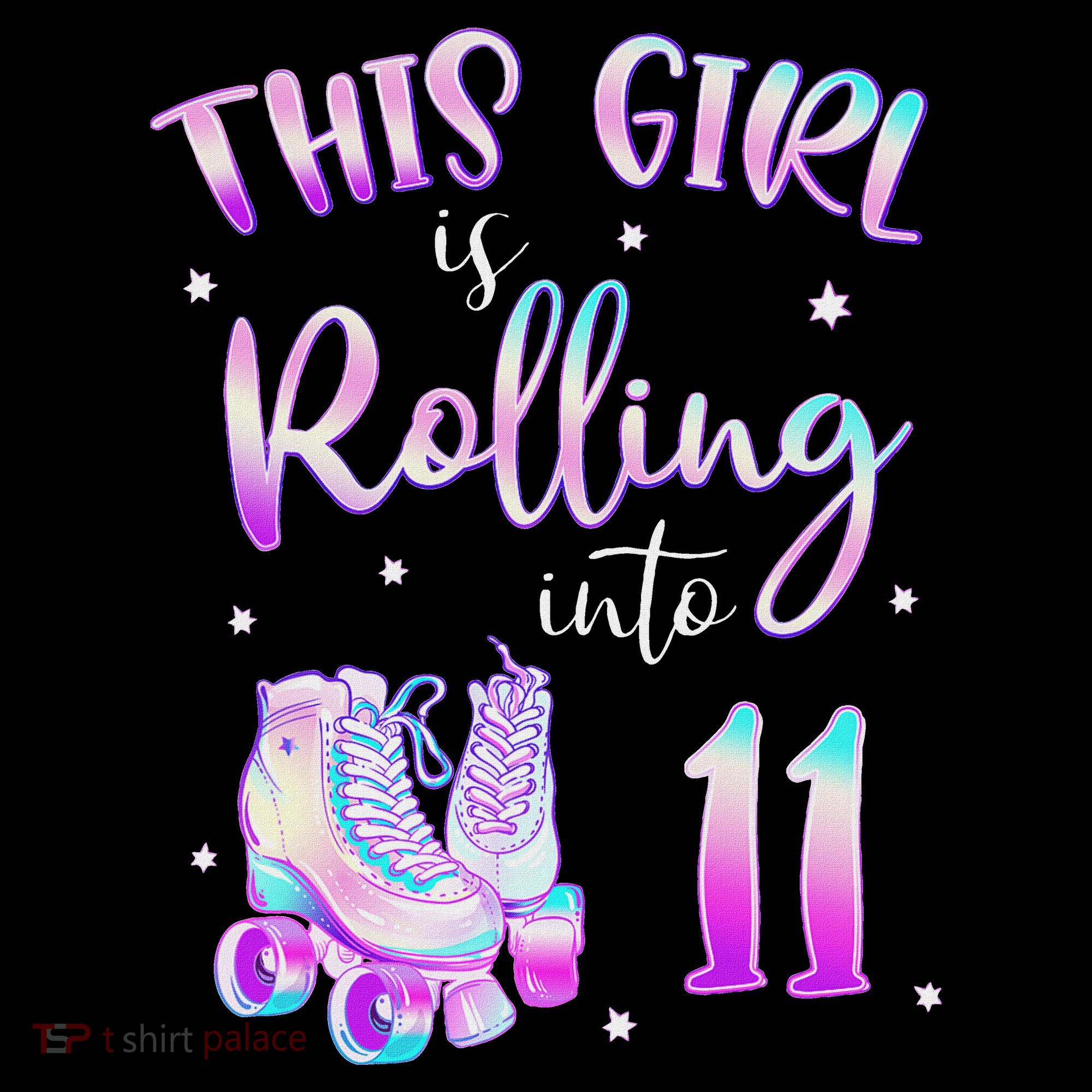 11th Bday Rolling Into 11 Birthday Girl Roller Skate Party Stripe Pom Pom Beanie