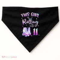 11th Bday Rolling Into 11 Birthday Girl Roller Skate Party USA-Made Doggie Bandana thumb 0