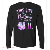 11th Bday Rolling Into 11 Birthday Girl Roller Skate Party Comfort Colors Heavyweight Long Sleeve T-Shirt thumb 0
