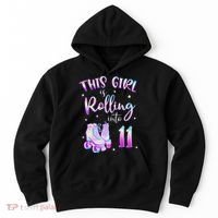11th Bday Rolling Into 11 Birthday Girl Roller Skate Party Hoodie thumb 0
