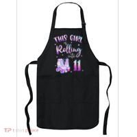11th Bday Rolling Into 11 Birthday Girl Roller Skate Party Apron thumb 0