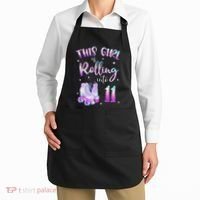 11th Bday Rolling Into 11 Birthday Girl Roller Skate Party Apron thumb 2