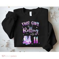 11th Bday Rolling Into 11 Birthday Girl Roller Skate Party Sweatshirt thumb 2