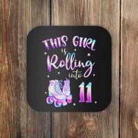 11th Bday Rolling Into 11 Birthday Girl Roller Skate Party Coaster thumb 0