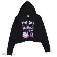 11th Bday Rolling Into 11 Birthday Girl Roller Skate Party Crop Fleece Hoodie thumb 0