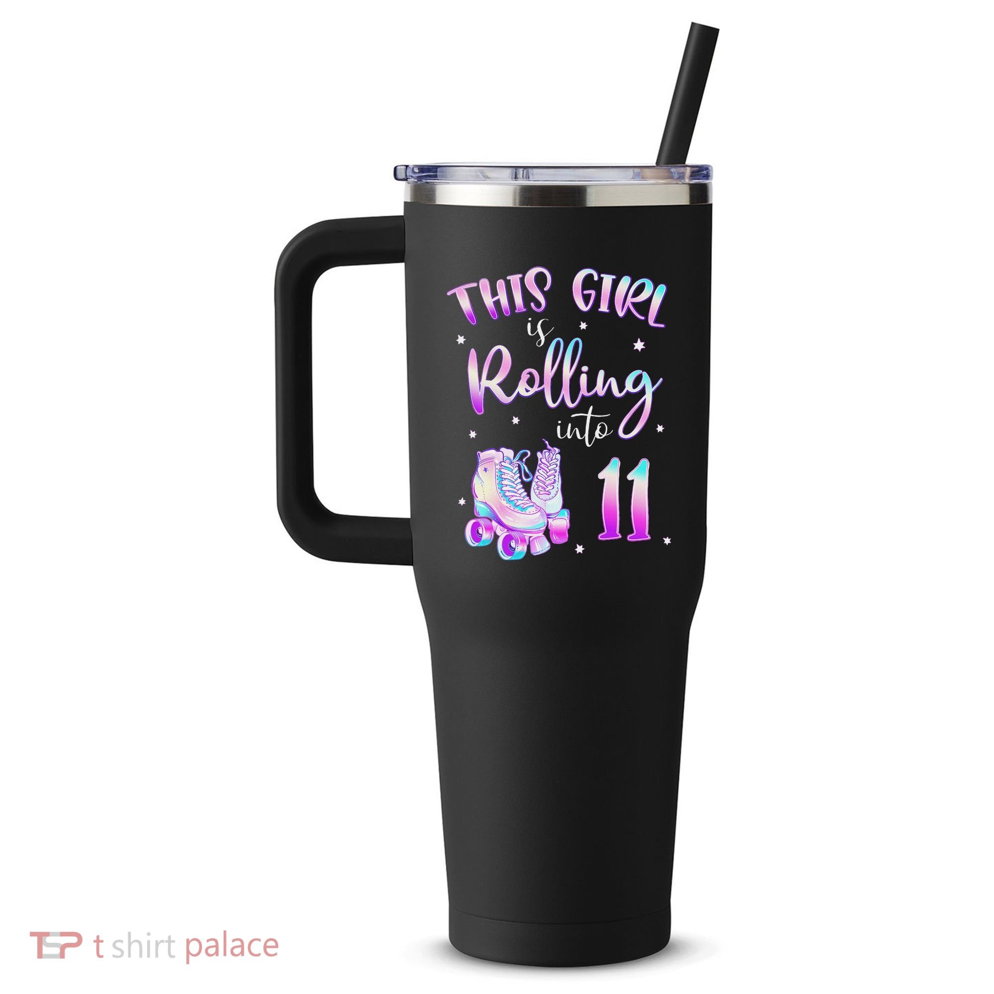 11th Bday Rolling Into 11 Birthday Girl Roller Skate Party 40oz Vacuum Insulated Stainless Steel Travel Tumbler