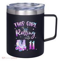 11th Bday Rolling Into 11 Birthday Girl Roller Skate Party 12oz Stainless Steel Coffee Mug thumb 0