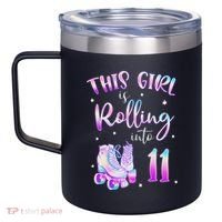 11th Bday Rolling Into 11 Birthday Girl Roller Skate Party 12oz Stainless Steel Coffee Mug thumb 2