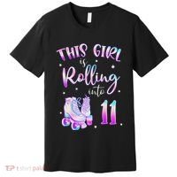 11th Bday Rolling Into 11 Birthday Girl Roller Skate Party Premium T-Shirt thumb 0