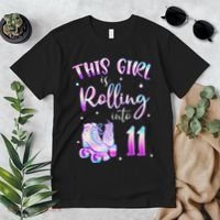 11th Bday Rolling Into 11 Birthday Girl Roller Skate Party Premium T-Shirt thumb 2