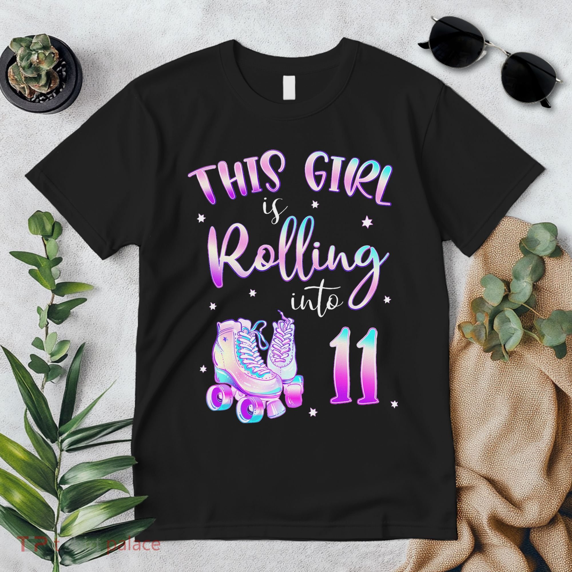 11th Bday Rolling Into 11 Birthday Girl Roller Skate Party Premium T-Shirt