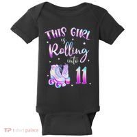11th Bday Rolling Into 11 Birthday Girl Roller Skate Party Baby Bodysuit thumb 0