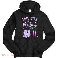 11th Bday Rolling Into 11 Birthday Girl Roller Skate Party Tie Dye Hoodie thumb 0