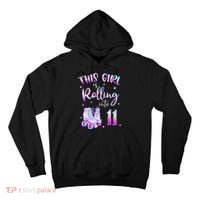 11th Bday Rolling Into 11 Birthday Girl Roller Skate Party Tall Hoodie thumb 0