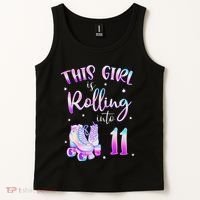 11th Bday Rolling Into 11 Birthday Girl Roller Skate Party Tank Top thumb 2