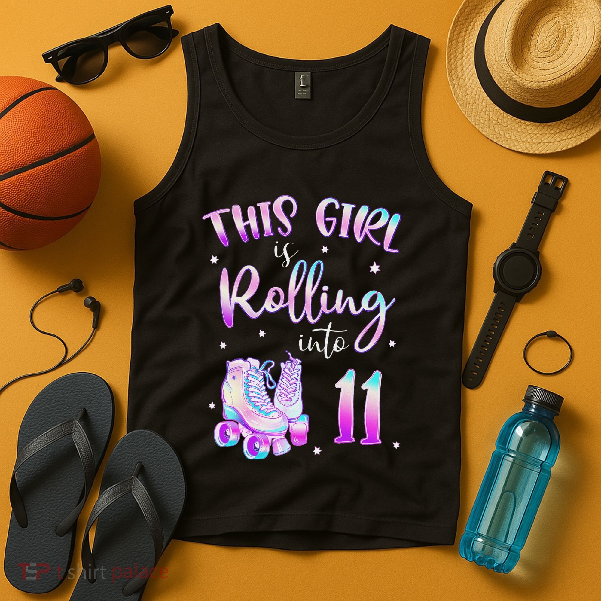 11th Bday Rolling Into 11 Birthday Girl Roller Skate Party Tank Top