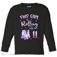 11th Bday Rolling Into 11 Birthday Girl Roller Skate Party Toddler Long Sleeve Shirt thumb 0