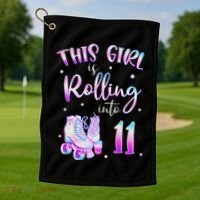 11th Bday Rolling Into 11 Birthday Girl Roller Skate Party Golf Towel thumb 1