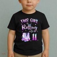 11th Bday Rolling Into 11 Birthday Girl Roller Skate Party Toddler T-Shirt thumb 2