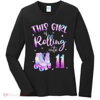 11th Bday Rolling Into 11 Birthday Girl Roller Skate Party Women's Long Sleeve Shirt thumb 0