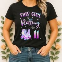 11th Bday Rolling Into 11 Birthday Girl Roller Skate Party Women's T-Shirt thumb 2